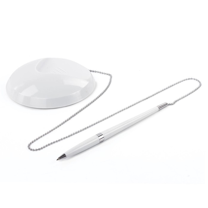 Ручка на подставке "СТЕНД-ПЕН УАЙТ 2" на цепочке, с клейкой основой, чернила синие