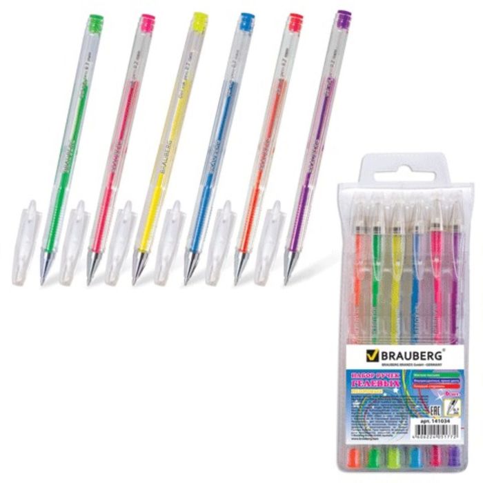 Набор ручек гелевых 6 штук Jet, узел 0.7мм, чернила неоновые, европодвес