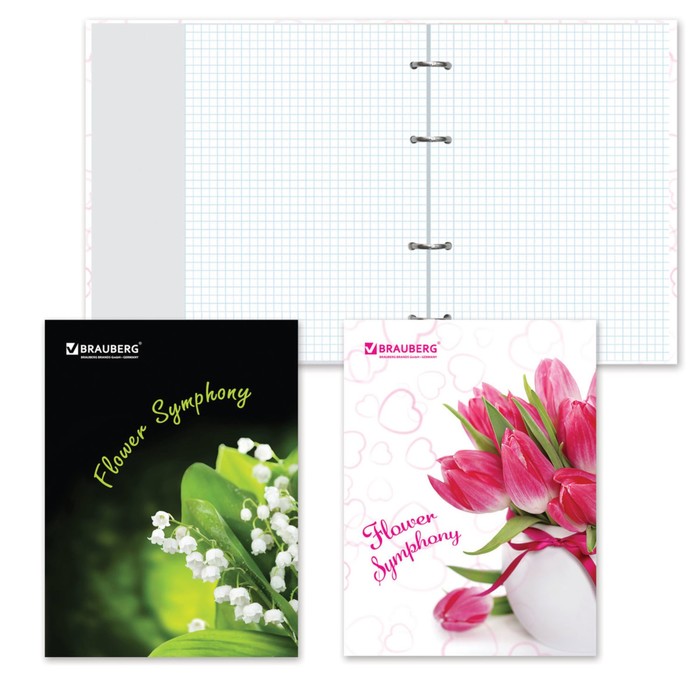 Тетрадь на кольцах А5, 120 листов клетка "Цветы", обложка ламинированный картон, микс