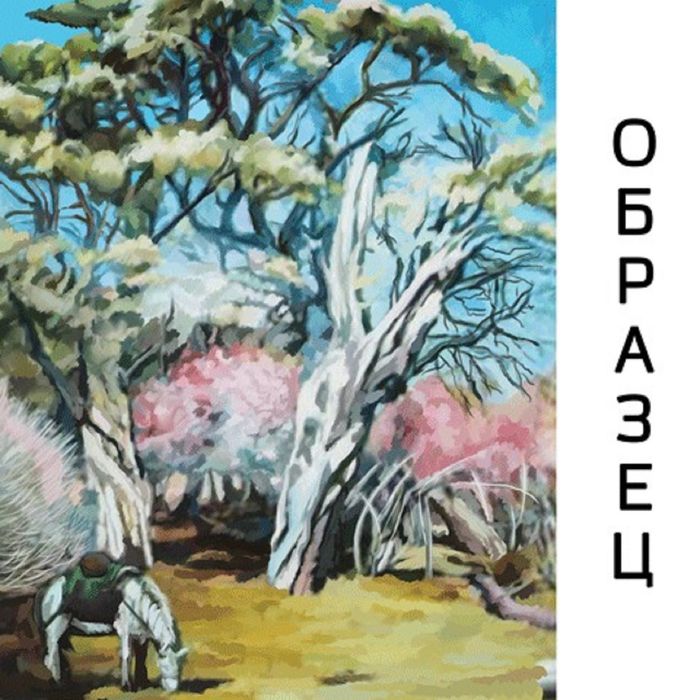 Холст грунтованный на картоне с контуром 30х40см, 100% хлопок, мелкое зерно "Пейзаж"