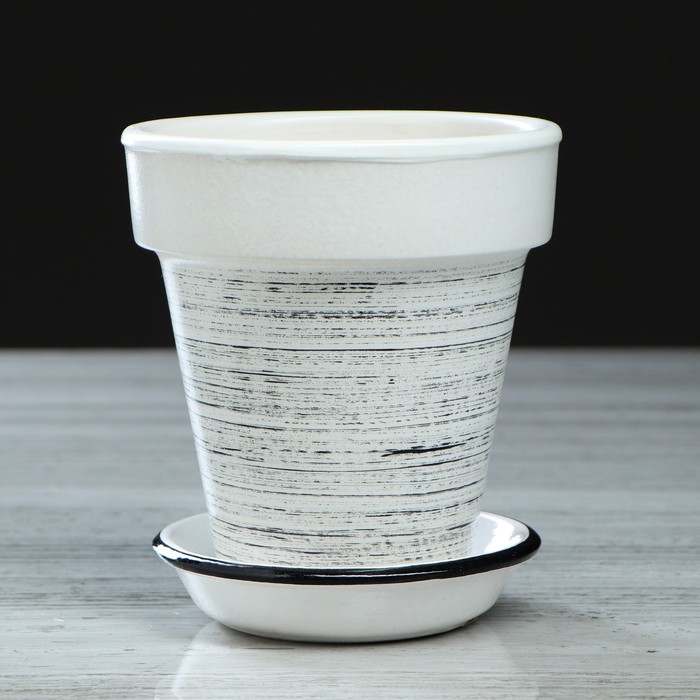 Горшок для цветов "Наперсток" 0,6 л, глянец, бело-черный