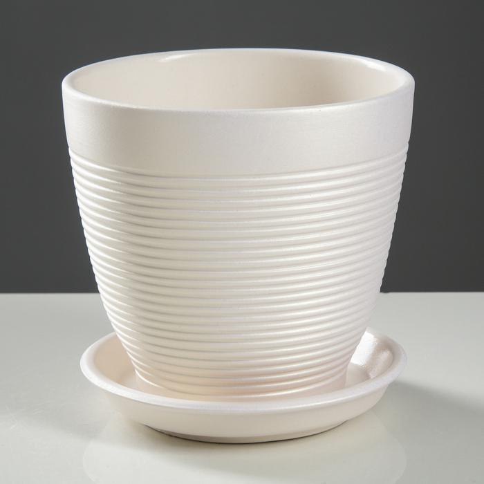 Горшок для цветов "Кедр №3" 1,6 л, резная, перламутр