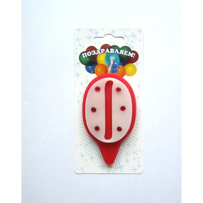 Свеча для торта цифра "Стразы" бело-красная "0", большая