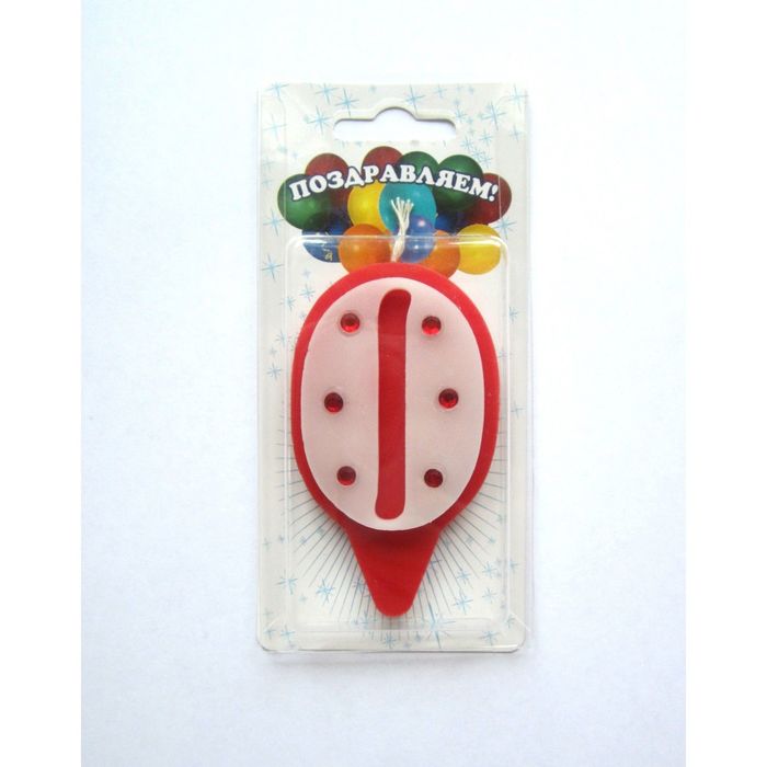 Свеча для торта цифра "Стразы" бело-красная "0", большая