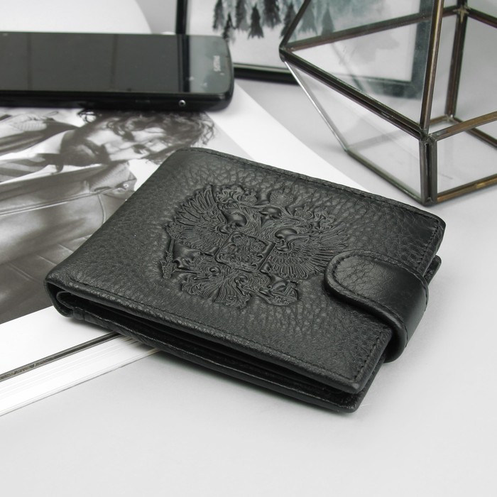 Портмоне мужское "Герб", 3 отдела, отдел для карт, для монет, цвет чёрный