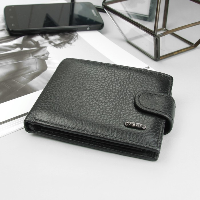 Портмоне мужское, 3 отдела, отдел для карт, для монет, цвет чёрный