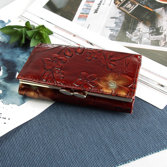 Кошелёк женский, 1 отдел, отдел для карт, для монет, цвет коричневый