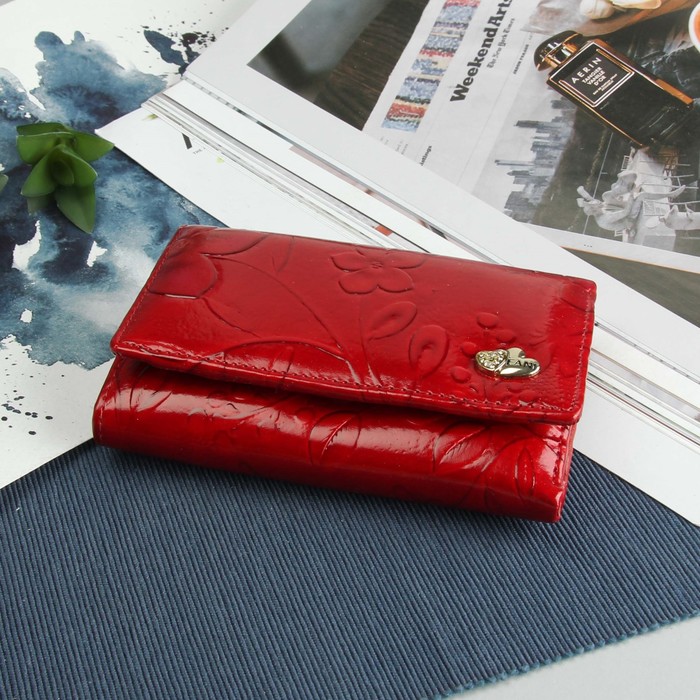 Кошелёк женский, 1 отдел, отдел для карт, для монет, цвет красный