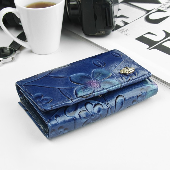 Кошелёк женский, 1 отдел, отдел для карт, для монет, цвет синий