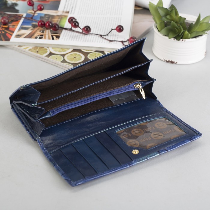 Кошелёк женский на клапане, 3 отдела, отдел для карт, для монет, наружный карман, цвет синий