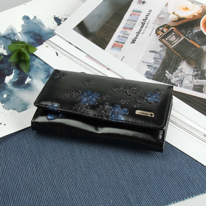 Кошелёк женский, 1 отдел, отдел для карт, для монет, цвет чёрный