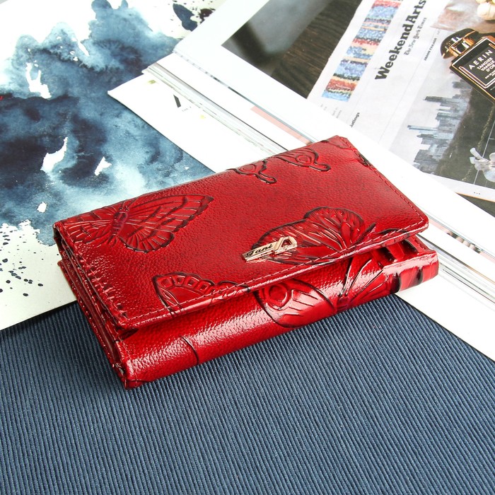 Кошелёк женский, 1 отдел, отдел для карт, для монет, цвет красный