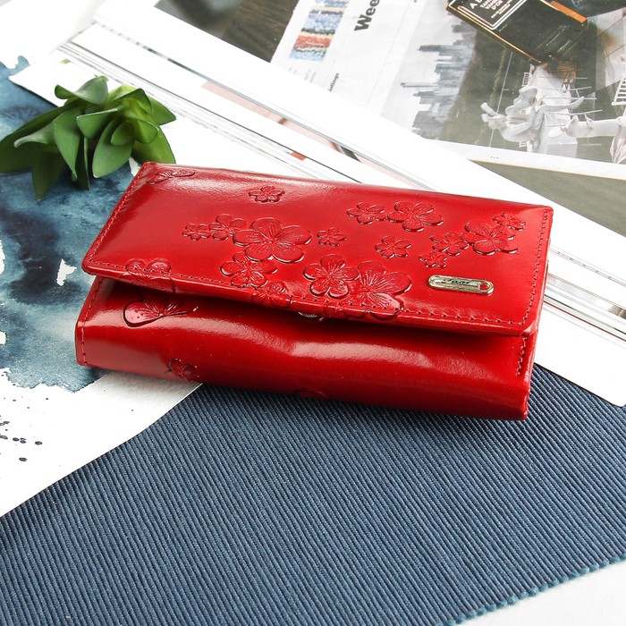 Кошелёк женский, 1 отдел, отдел для карт, для монет, цвет красный