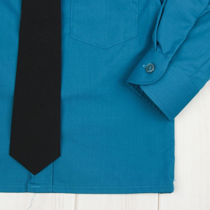 Сорочка для мальчика, нарядная с галстуком, рост 86 см (25), цвет морская волна 1181_М