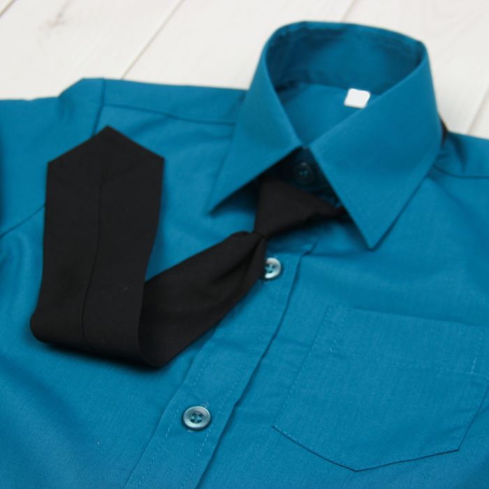 Сорочка для мальчика, нарядная с галстуком, рост 86 см (25), цвет морская волна 1181_М