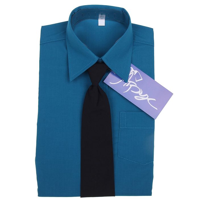 Сорочка для мальчика, нарядная с галстуком, рост 86 см (25), цвет морская волна 1181_М