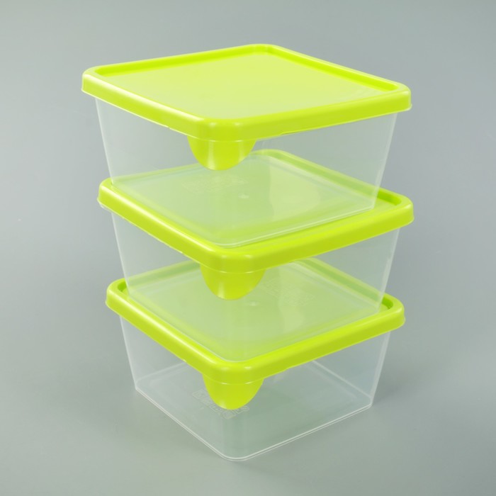 Набор ёмкостей для продуктов, квадратные 3 шт 0,5л, цвет салатовый