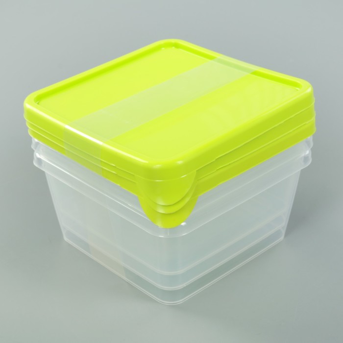 Набор ёмкостей для продуктов, квадратные 3 шт 0,5л, цвет салатовый