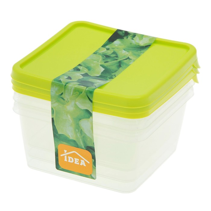 Набор ёмкостей для продуктов, квадратные 3 шт 0,5л, цвет салатовый