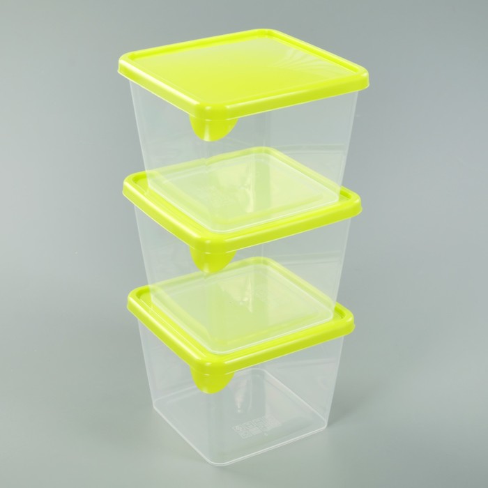 Набор ёмкостей для продуктов, квадратные 3 шт 0,75 л, цвет салатовый