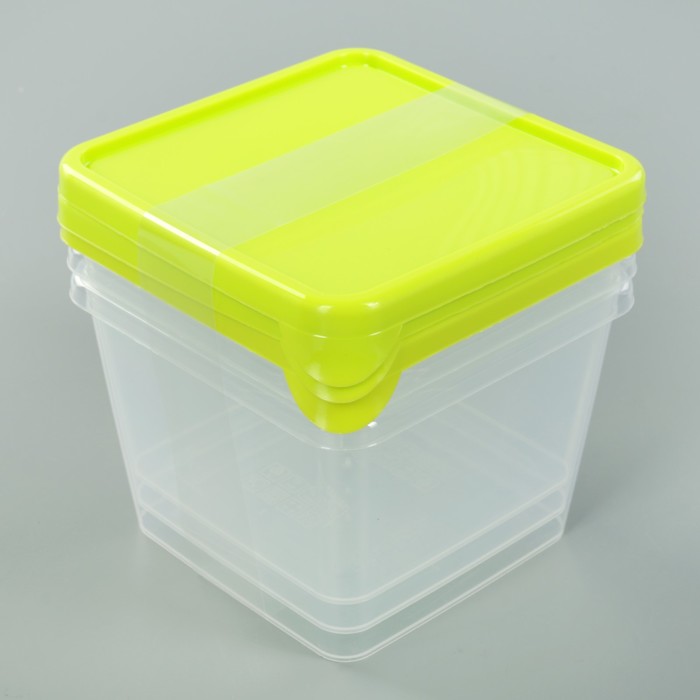 Набор ёмкостей для продуктов, квадратные 3 шт 0,75 л, цвет салатовый