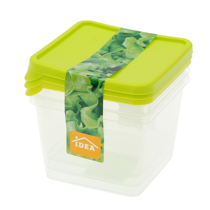 Набор ёмкостей для продуктов, квадратные 3 шт 0,75 л, цвет салатовый