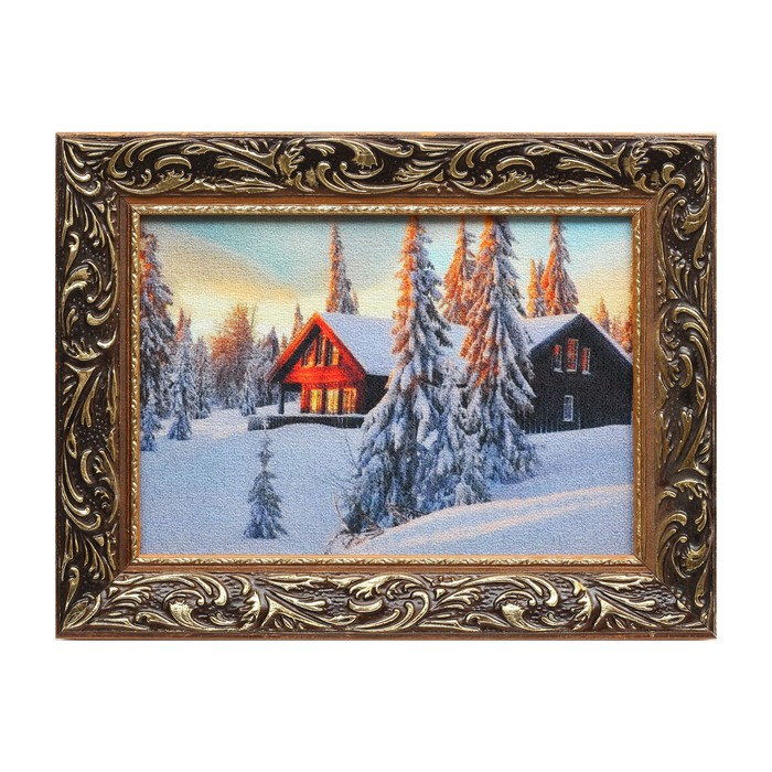 Гобеленовая картина "Зимний домик" рама микс