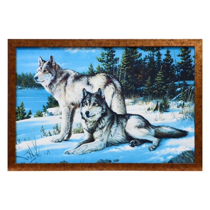 Гобеленовая картина Волки перед охотой 44*64 см рамка МИКС