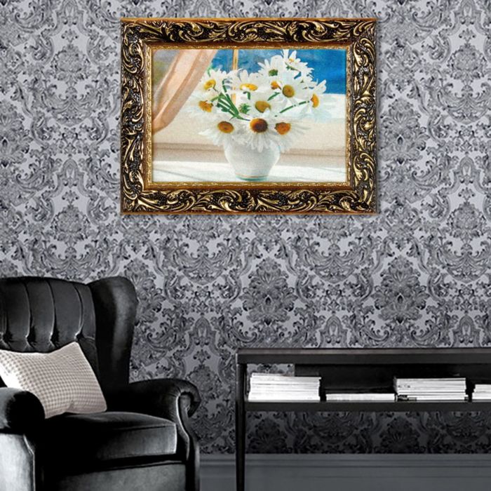 Гобеленовая картина "Ромашки на окне" рама микс