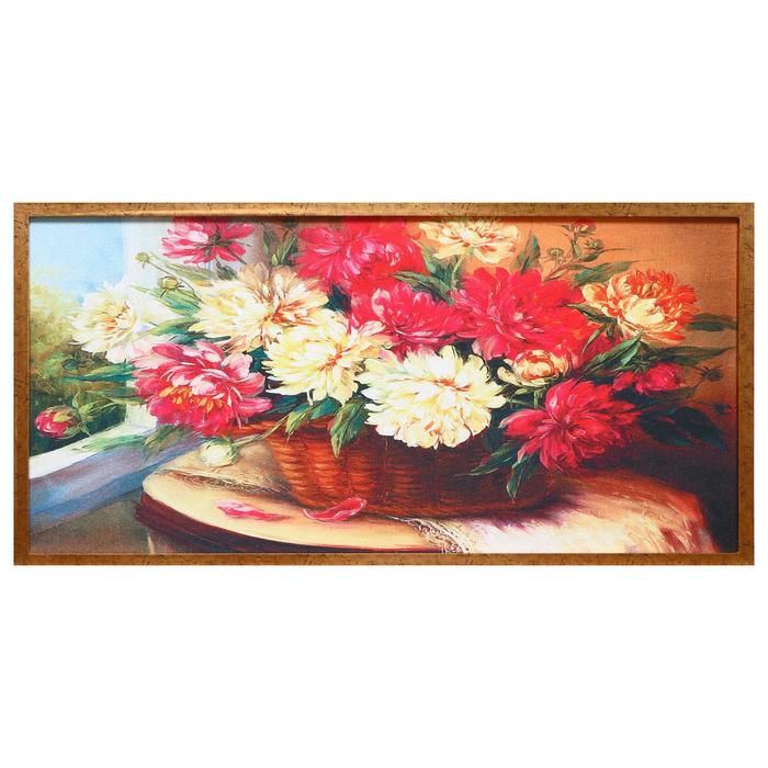 Гобеленовая картина "Корзина с пионами" рама микс