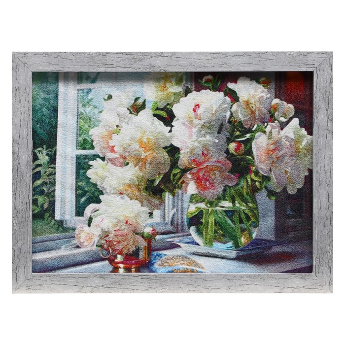 Гобеленовая картина "Пионы на окне" 34*43 см