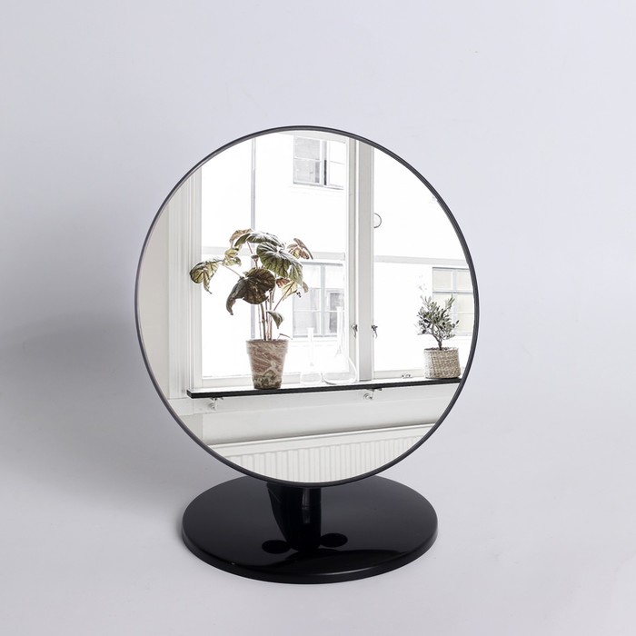 Зеркало на ножке, круглое, без увеличения, одностороннее, d=19,5см, цвет чёрный