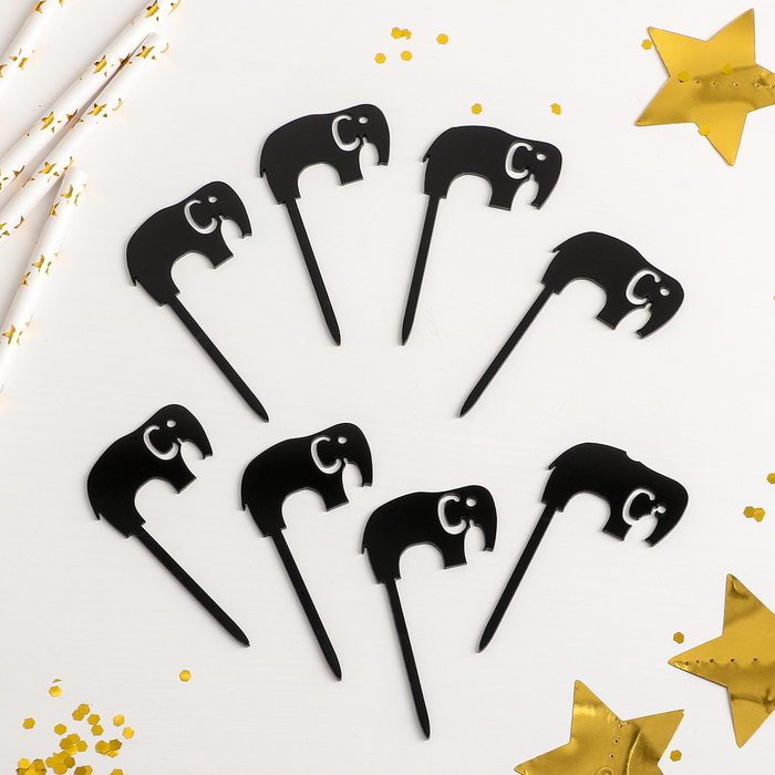 Набор топперов на пирожное "Слоник" 8 шт, цвет черный