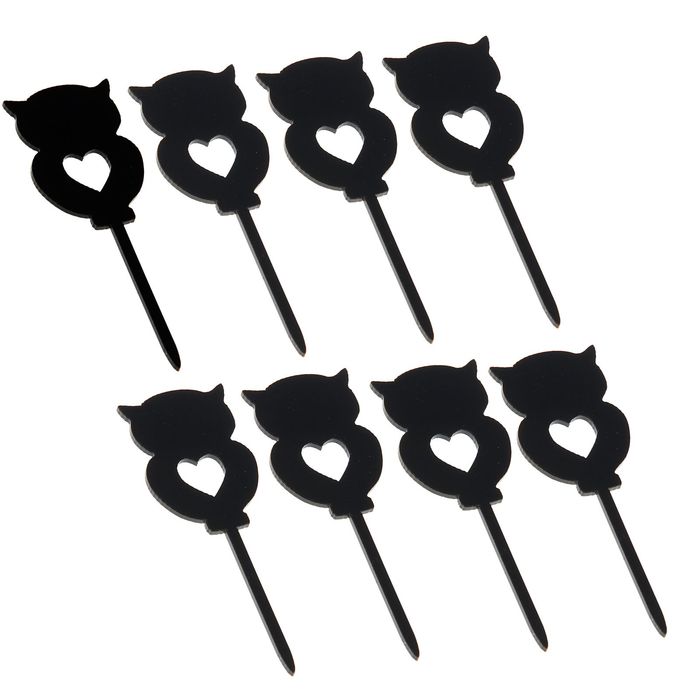 Набор топперов на пирожное "Сова", 8 шт, цвет черный