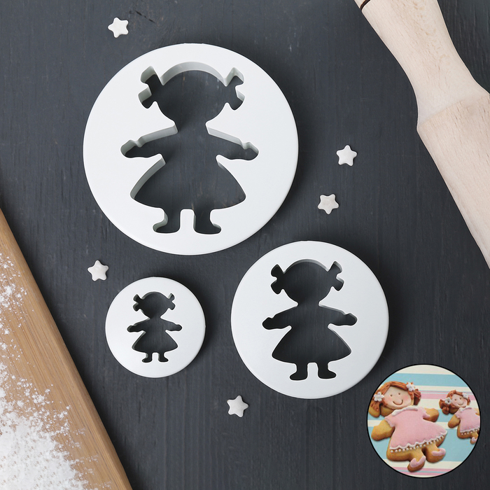 Набор выемок кондитерских для марципана и теста "Девочка" 3 шт 9х9х1,5 см,