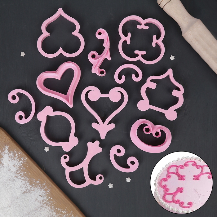 Набор выемок кондитерских для марципана и теста "Узоры", 12 шт, 9х9х1,5 см