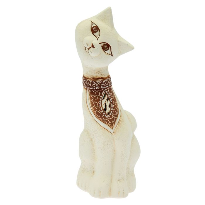 Копилка "Кошка Василиса" с ошейником, шамот, глазурь