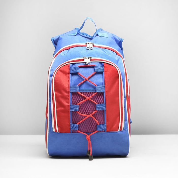 Рюкзак детский на молнии, 2 отдела, 2 наружных кармана, цвет василёк/красный
