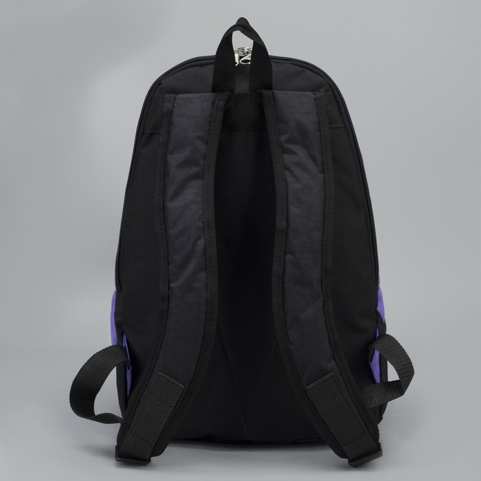 Рюкзак на молнии, 2 отдела, 3 наружных кармана, цвет чёрный/сиреневый