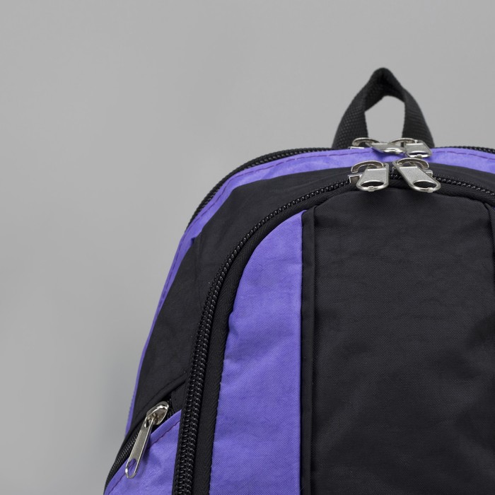 Рюкзак на молнии, 2 отдела, 3 наружных кармана, цвет чёрный/сиреневый
