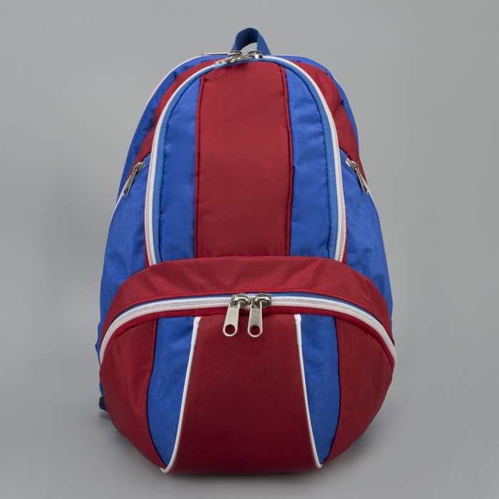 Рюкзак на молнии, 2 отдела, 3 наружных кармана, цвет василёк/красный