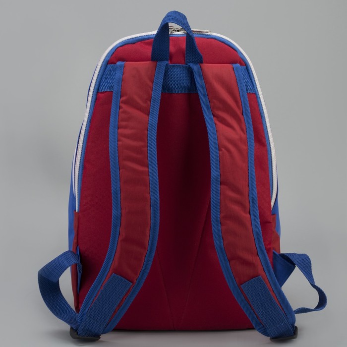 Рюкзак на молнии, 2 отдела, 3 наружных кармана, цвет василёк/красный