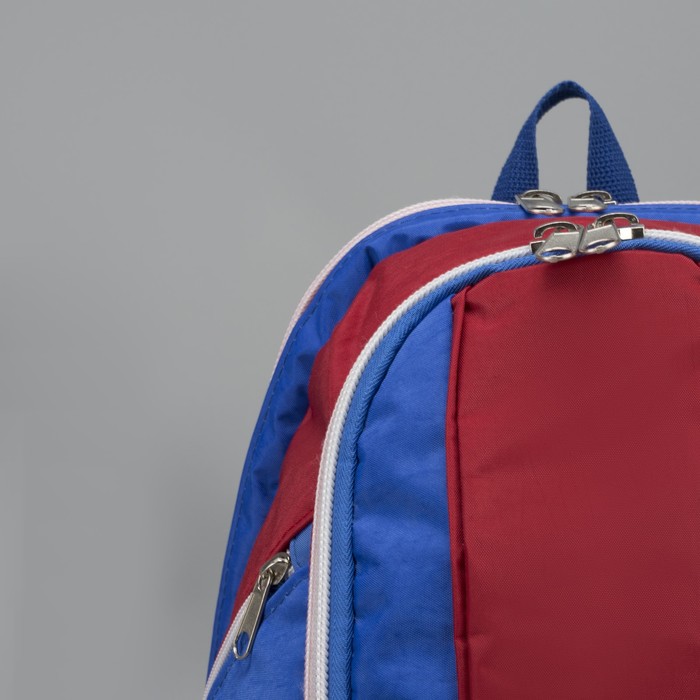 Рюкзак на молнии, 2 отдела, 3 наружных кармана, цвет василёк/красный