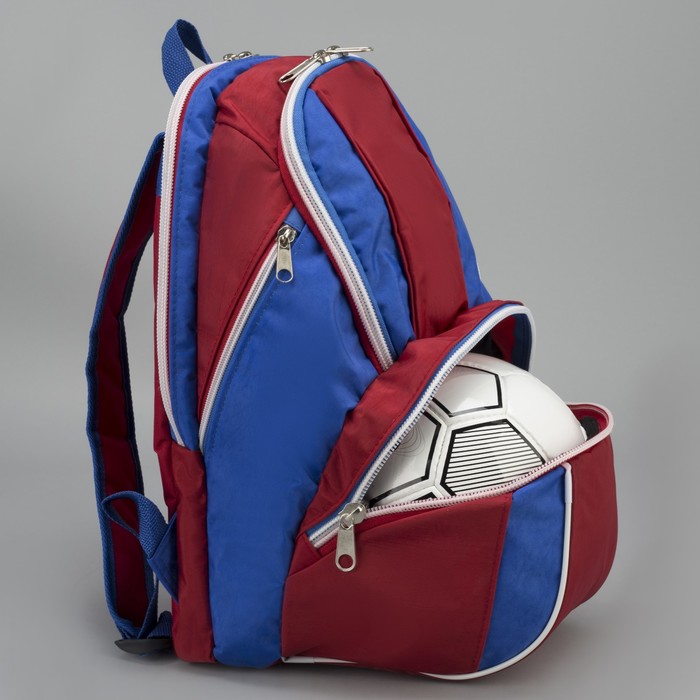 Рюкзак на молнии, 2 отдела, 3 наружных кармана, цвет василёк/красный