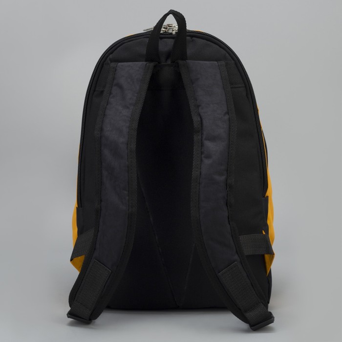 Рюкзак на молнии, 2 отдела, 3 наружных кармана, цвет чёрный/жёлтый