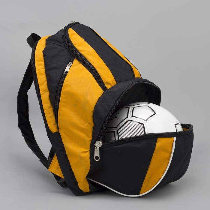 Рюкзак на молнии, 2 отдела, 3 наружных кармана, цвет чёрный/жёлтый