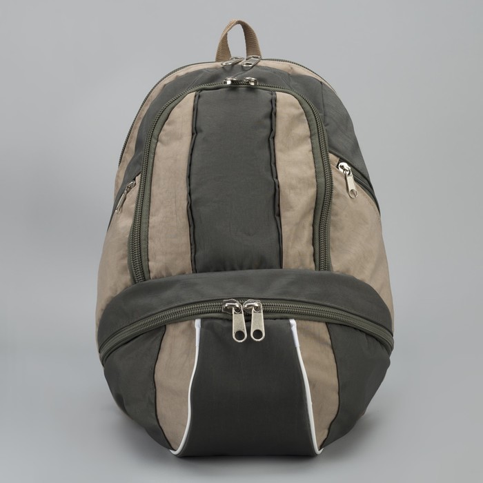 Рюкзак на молнии, 2 отдела, 3 наружных кармана, цвет хаки/бежевый