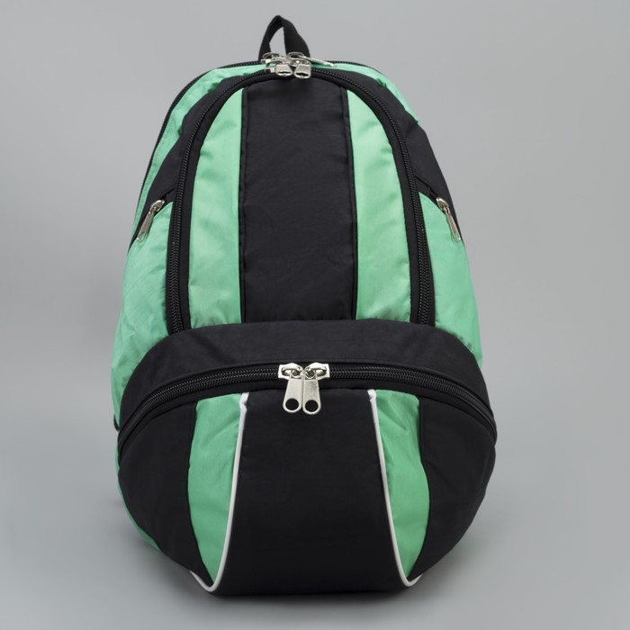 Рюкзак на молнии, 2 отдела, 3 наружных кармана, цвет чёрный/зелёный