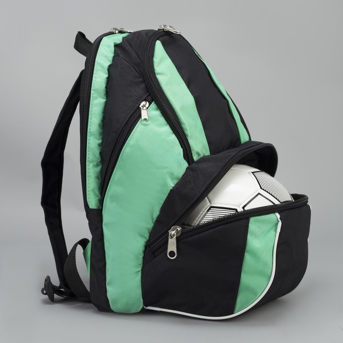 Рюкзак на молнии, 2 отдела, 3 наружных кармана, цвет чёрный/зелёный
