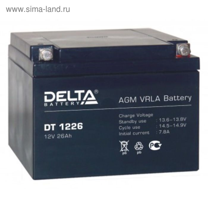 Аккумуляторная батарея Delta DT1226, 12 В, 26 А/ч аккумуляторная батарея delta dt6015 6 в 1 5 а ч